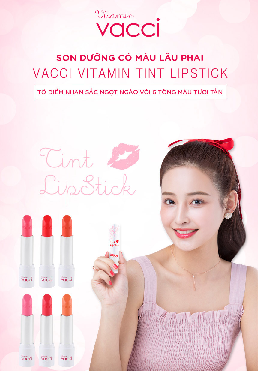 Son dưỡng môi có màu lâu phai Vacci Vitamin Tint Lipstick
